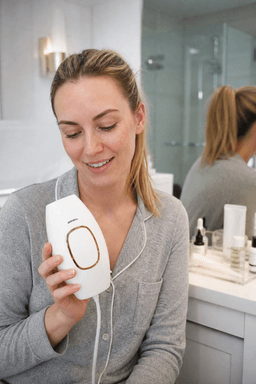 Customer sharing Lumimor IPL in bathroom