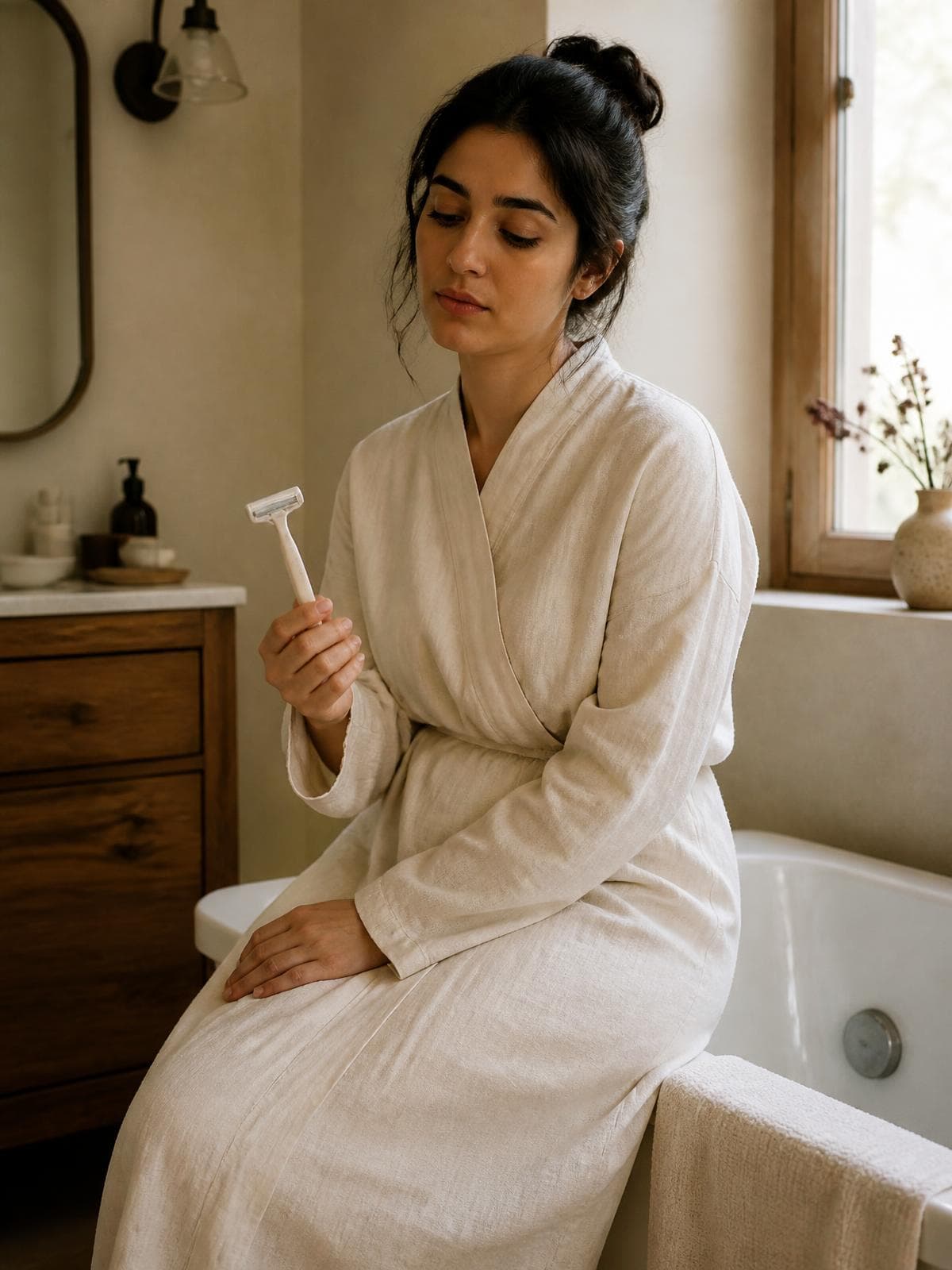Beauty routine moment showing the repetition of shaving